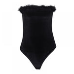 "CrC" Weekend RDY Black Velvet Bodysuit W/ Faux Fur Trim