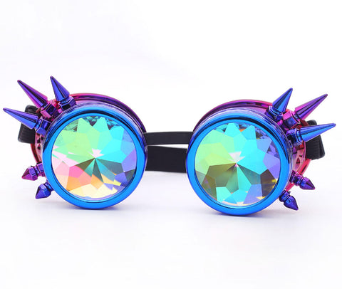 Aqua/Purple Kaleidoscope Spiked Steampunk Goggles