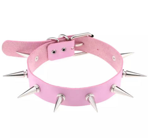 Pink or Black Vegan Leather Spiked Choker